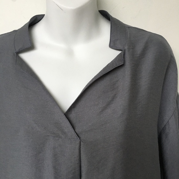 La Mine Dor Blouse Gray Long Sleeve Pop Over Top Split Sides Loose Fitting XL - Picture 2 of 5